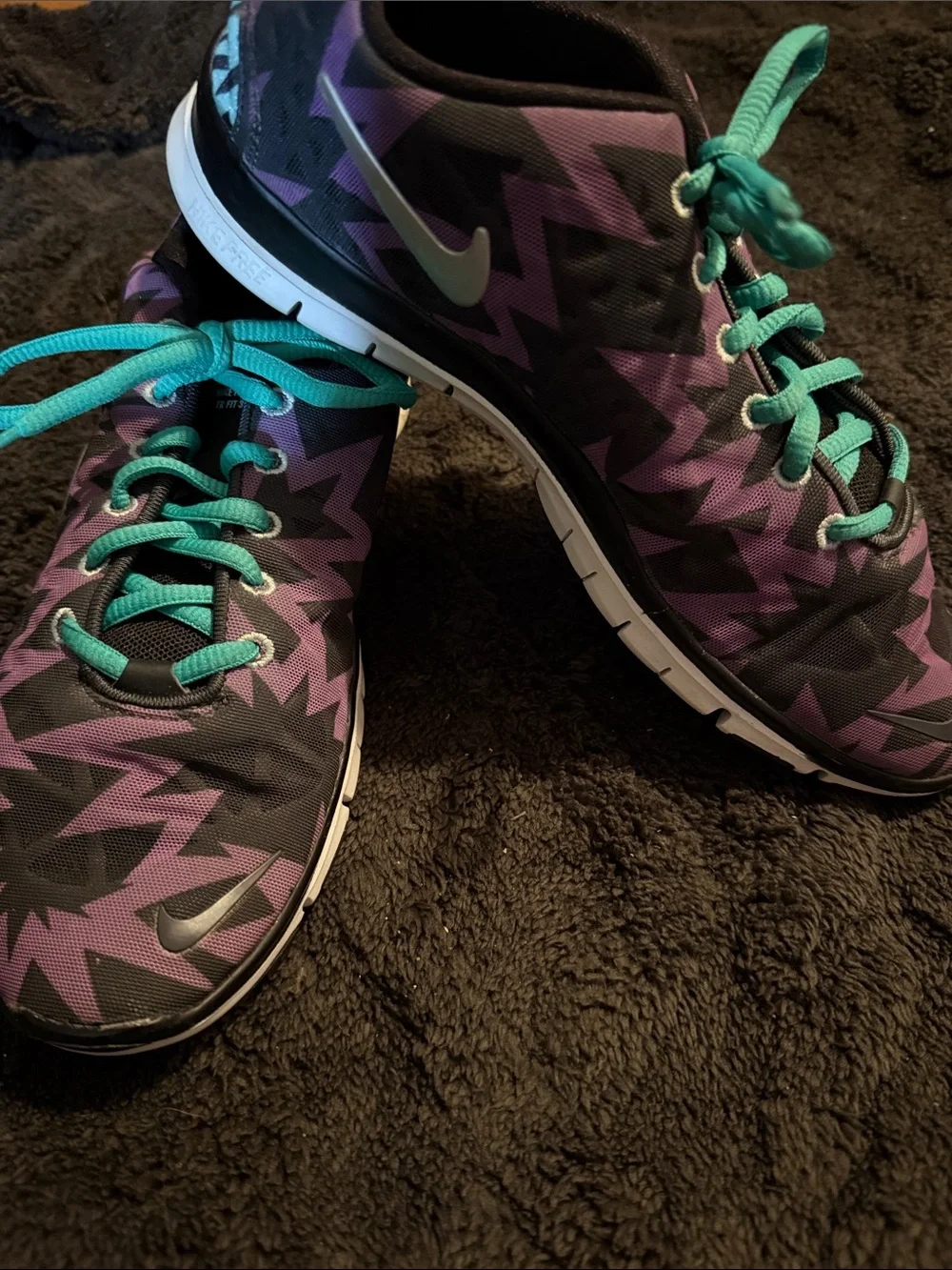 Nike Free Purple Graphic Trainers with Teal Laces
